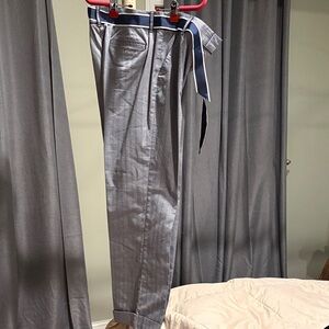Women’s herringbone Talbots Gray/blue Pants with Blue ribbon Belt